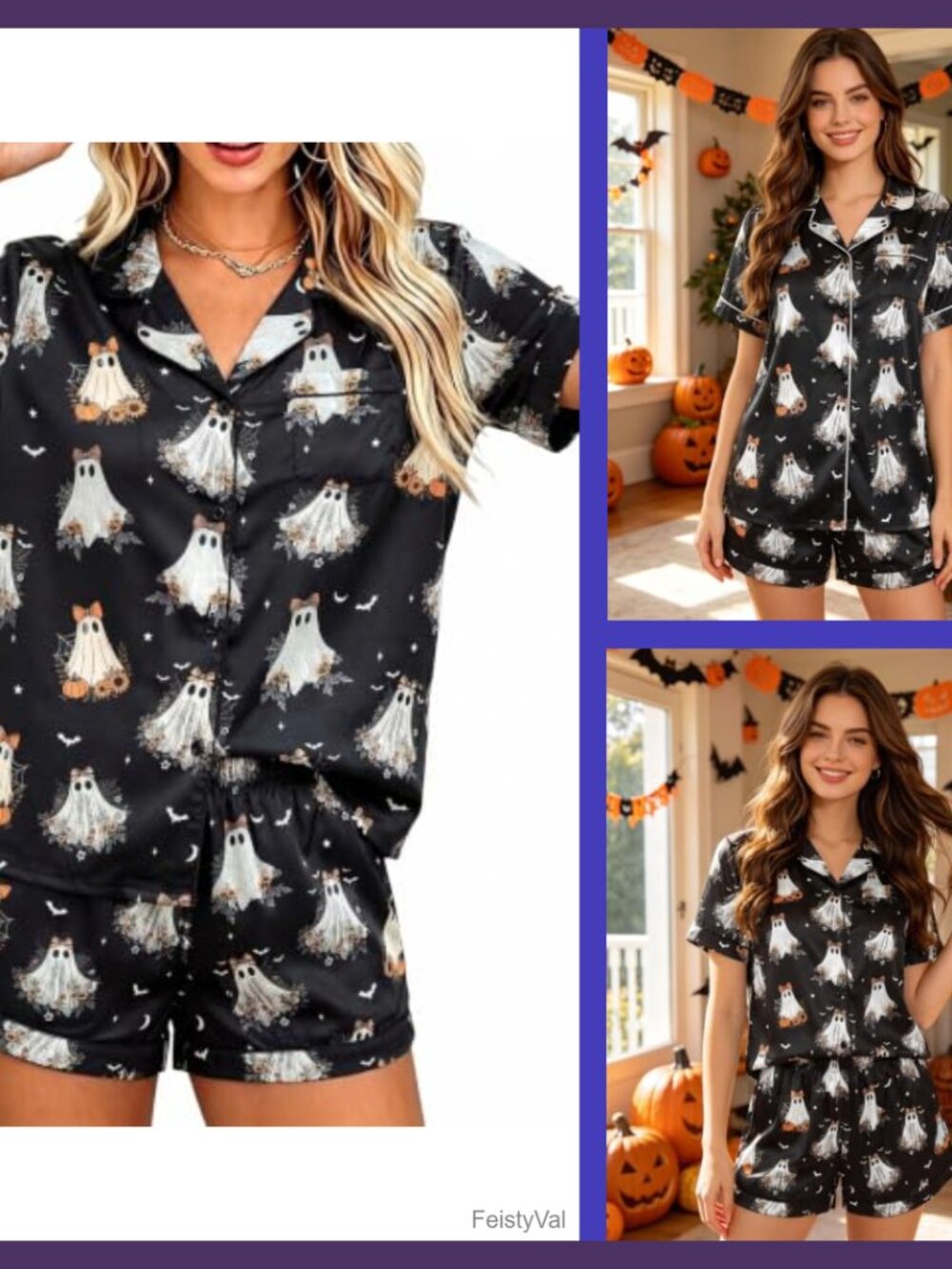 Women's Halloween Pajamas Button Down 2 Piece Lounge Set
